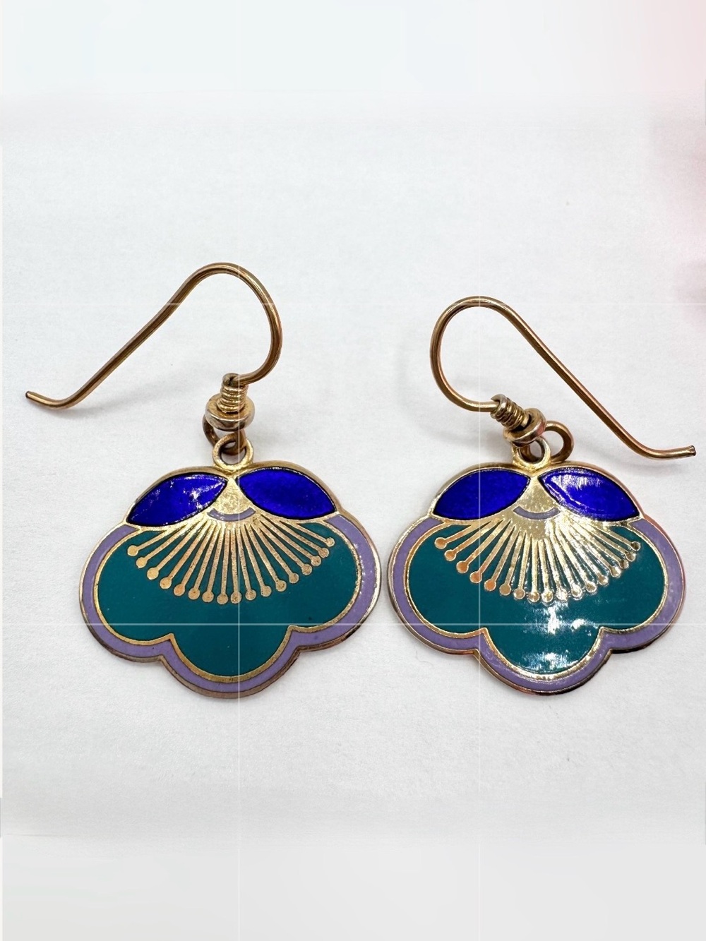 Vintage Laurel Burch “Plum Blossom” Floral Cloisonné Dangle Earrings Signed